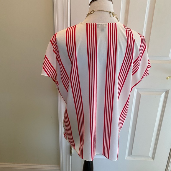 Talbots women’s XL red stripe Poly fake wrap top - Picture 4 of 10